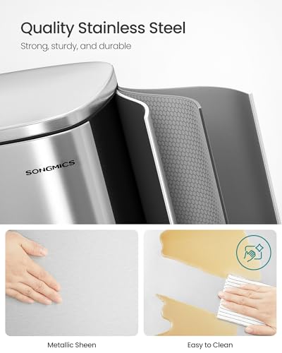 SONGMICS 13 Gallon (50 L) Trash Can, Stainless Steel, Step-On Pedal