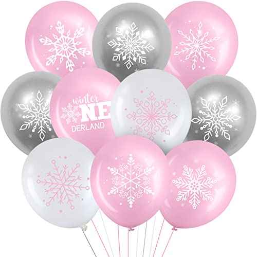 45 Pcs Snowflake Balloons Winter Wonderland Frozen Balloons Onederland First Birthday Party Decorations for Christmas Baby Shower Wedding Decor (Pink, Silver, White)