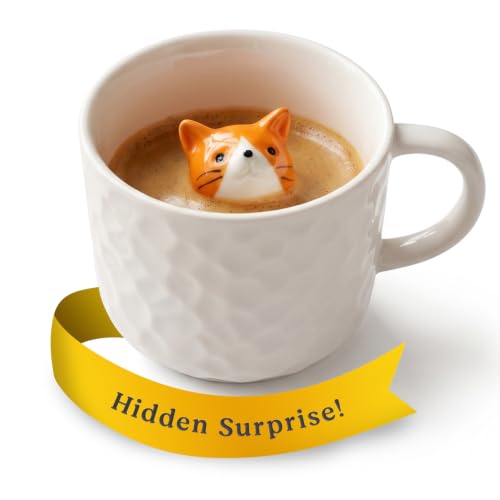 Surprise Cat Mug - Ceramic Coffee Cup with Hidden 3D Kitten, 7 oz