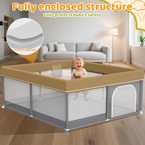 Deeteck Grey 79x71 Inch Baby Playpen - Extra Large Safe Toddler Play Yard