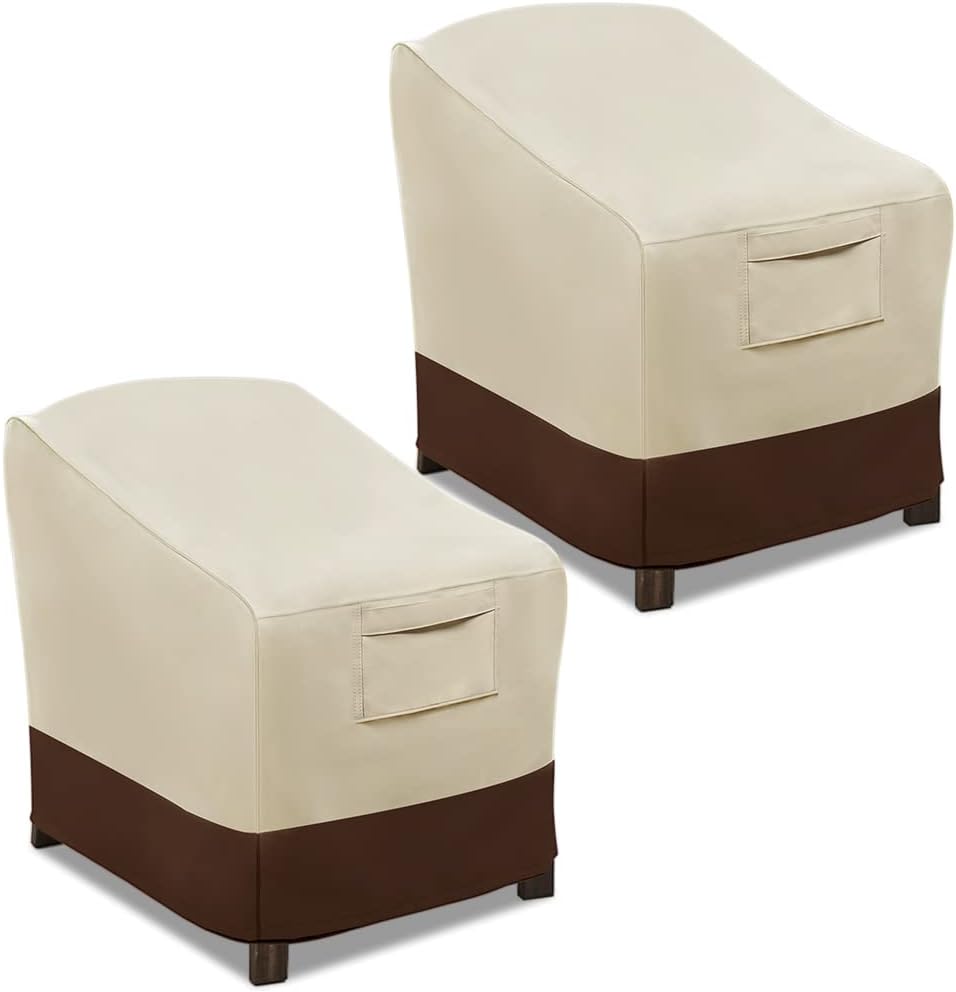 Vailge Patio Chair Covers - Heavy-Duty Waterproof Lounge Deep Seat Protection | Medium, Beige & Brown (2 Pack)