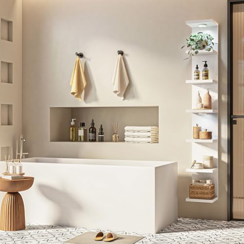Fixwal 7-Tier Wall Shelf with LED Lights, White, Space-Saving Home Decor