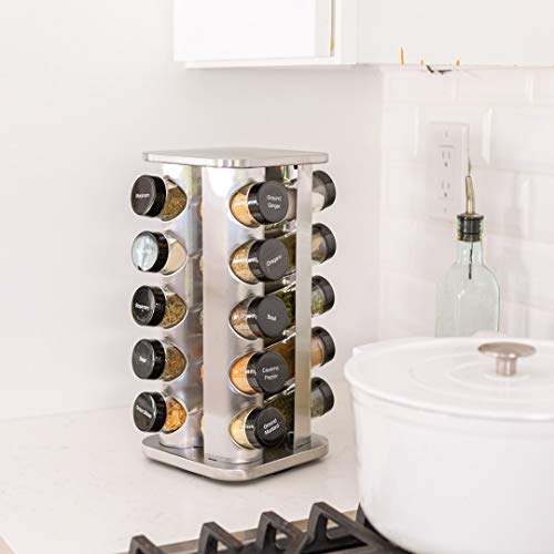 20-Jar Rotating Spice Rack with Spices Included Stainless Steel Countertop Organizer