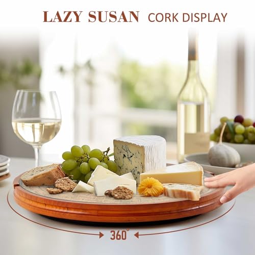 Wine Cork Holder Lazy Susan with Glass Cover – 130 Cork Capacity, Wooden