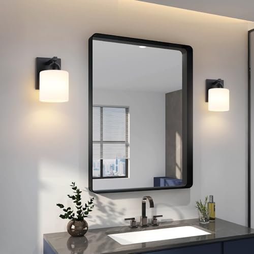 Matte Black Milk Glass Wall Sconce - 1 Pack Indoor Hardwired Wall Light Fixture with E26 Socket - Matte Black / 1 Light