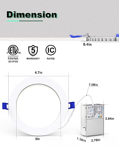 White 6 Inch Recessed Light with Night Light - 5 CCT Dimmable 1080LM