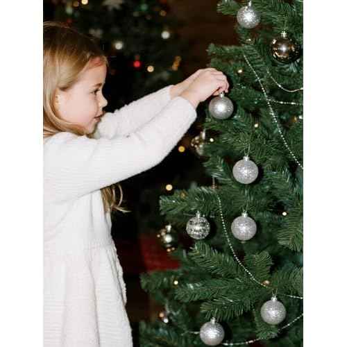 24 Mini Shatterproof Christmas Balls, 3cm/1.1'' Xmas Tree Ornaments Hanging Ball for Birthday Halloween Holiday Wedding Party Decorations (Silver)