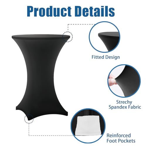 Black Cocktail Table Cover - 6 Pack 32x43 Inch Elastic Tablecloth for Bars & Events