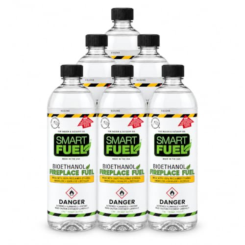 SmartFuel Bioethanol Fuel - 6 Pack, 1L Each, Safe & Clean for Fire Pits & Burners