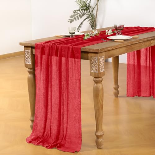 DeZerlor Red Cheesecloth Table Runner 1 Pack for Christmas & Holiday Events