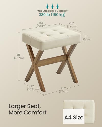 SONGMICS Vanity Stool Padded Foot Rest - Summer Sand + Brown Legs