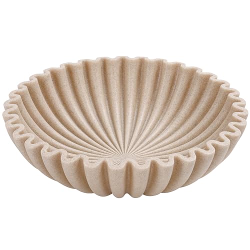 Beige Large Decorative Ruffle Bowl - Modern Handmade Fruit & Key Organizer, 10-inch Wide Home Decor