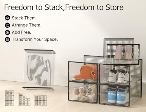 Black XX-Large Shoe Storage Boxes 12 Pack - Clear Stackable Organizer