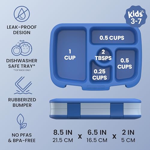 Bentgo Kids Blue Bento-Style 5-Compartment Leak-Proof Lunch Box for Kids