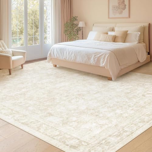 Beige 8x10 Washable Area Rug with Floral Pattern - Non-Slip Boho Carpet for Living Room & Bedroom - Variation of THIS listing