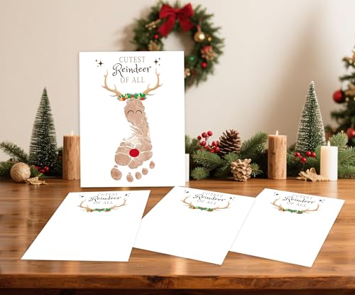 Xeqej Footprint Christmas Craft Kit 08 – Baby First Christmas Keepsake Cards (10 Cards, 8.5x11)