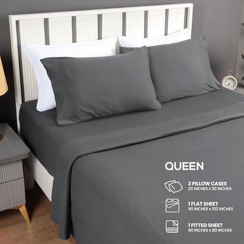 Utopia Bedding Dark Grey Jersey Knit Sheets Set Queensize - T-Shirt Feel