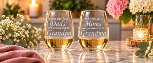 Grandparent Gift Stemless Wine Glass Set – 17oz Mom & Dad Promotion Glasses