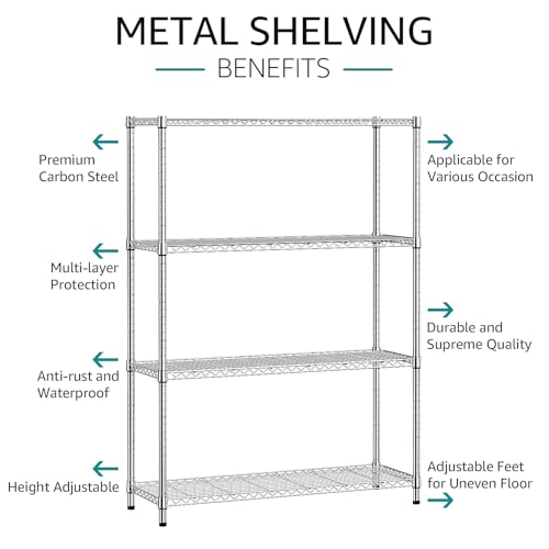 Heavy Duty Metal Wire Shelving Unit - Adjustable Storage Rack for Garage, Kitchen, Office, Warehouse - Silver, 15.8"D x 45.8"W x 59.4"H, 1400 lbs Capacity, Chrome Variation