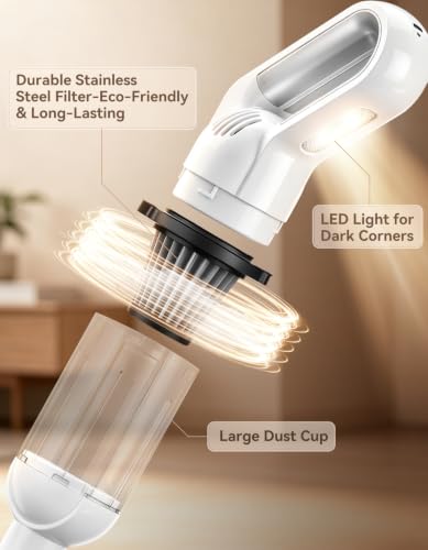 Cordless Handheld Vacuum Cleaner with 20,000 Pa Suction - White - Rechargeable Car & Home Cleaner