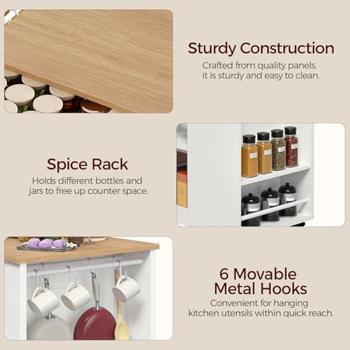 Mobile Kitchen Island Cart with Drawer and Shelves - White & Natural Finish