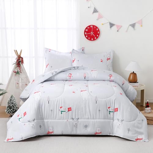 Yibeizi Christmas Twin Comforter Set with Bear Snowmen Design - Lightweight & Breathable Bedding for Kids, 2 Pieces