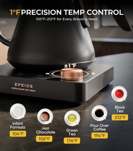 Epeios Gooseneck Electric Kettle 1°F Temp Control 1200W 0.9L Black