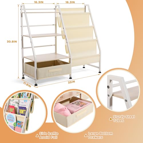 Kids Bookshelf and Toy Storage Unit - Toddler Friendly Playroom Organizer