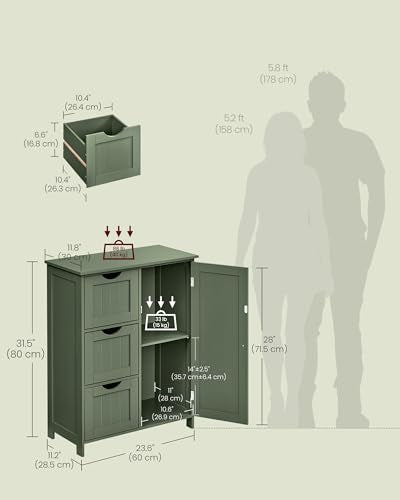 VASAGLE Forest Green Bathroom Floor Cabinet with 1 Door & 3 Drawers, 23.6W