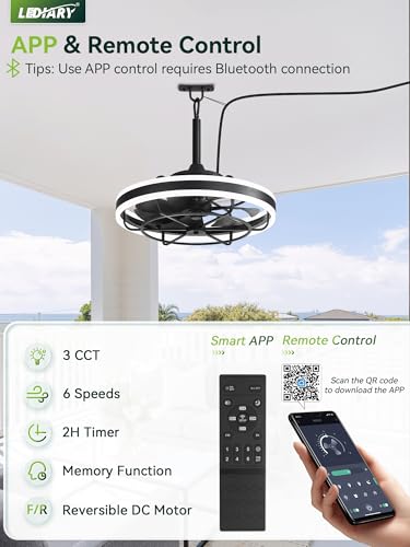 LEDIARY 20" Outdoor Ceiling Fans with Light, IP65 Waterproof Gazebo