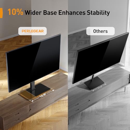 Perlegear 23-60 Inch Height-Adjustable TV Stand with Tempered Glass Base