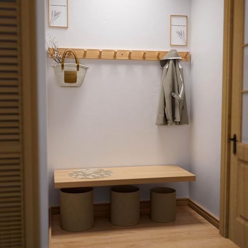 Wall Mounted Coat Rack 38 Inch Bamboo with 10 Hooks - Natural Shaker Style - Variation: Bamboo Gold / 38 Inch / 1