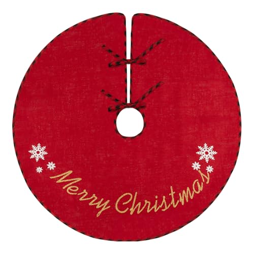 MACTING Christmas Tree Skirt 30 Inch Small Burlap Tree Mat with Red and Black Plaid Buffalo Edge Merry Christmas Printed for Holiday Party Indoor Home Xmas Tree Decorations,Red