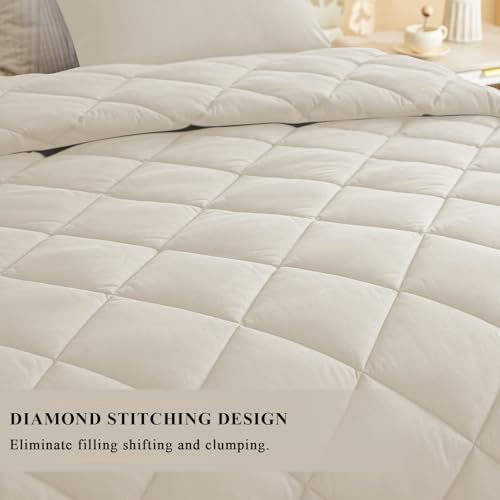 Alaskan King Size Comforter Beige 132x120 Oversized All-Season Down Alternative Quilt with 8 Corner Tabs - Extra Large Bed Duvet Insert