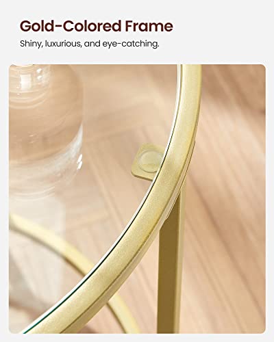 VASAGLE Gold Glass Side Table with Metal Frame - Minimalist End Table