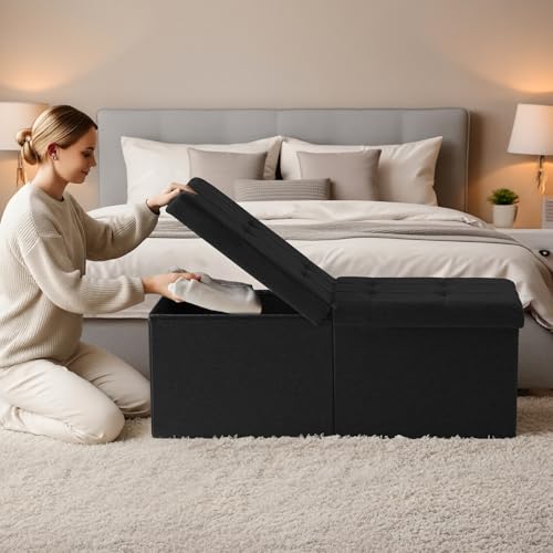 Snuvid 35-Inch Black Storage Ottoman Bench with Lid, Footrest & Shoe Organizer