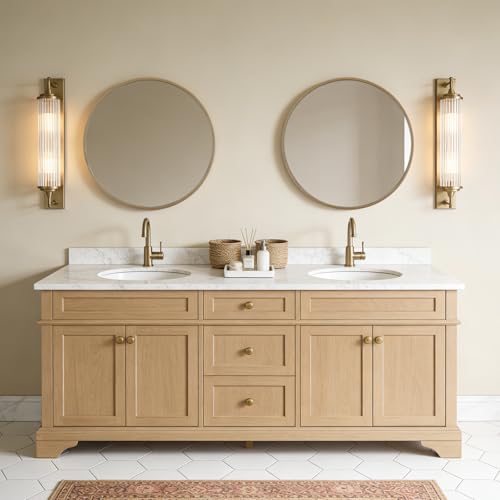 WallBeyond 24-Inch Natural Round Wood Mirror for Bathroom & Living Room Wall Decor