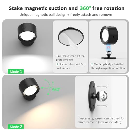 Racokky LED Wall Mounted Lights with Remote, Rechargeable Sconces
