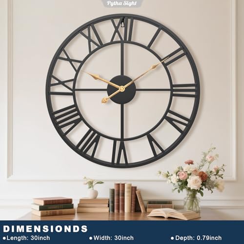 Large Black Roman Numeral Wall Clock - 30 Inch Handmade Metal Decor for Living Room - Variation: Black Roman / 30 Inch