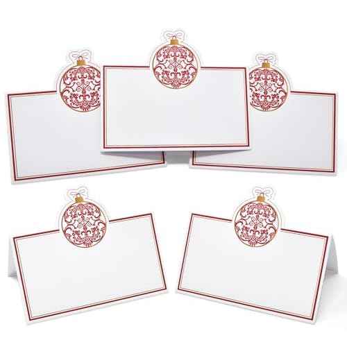 Gift Boutique 100 Pack Christmas Place Cards Holiday Seating Name Card Die Cut Xmas Ornement Bell Table Setting Folded Paper Tent Cards for Dinner Wedding Tables Placement Party Decorations 2" x 3.5"