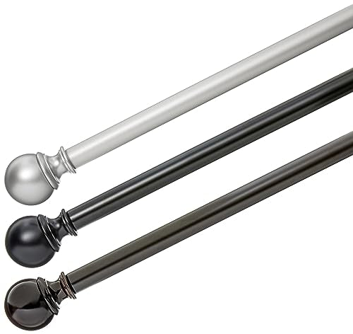 Adjustable 1-Inch Curtain Rod with Round Finials, 72-144 Inches, Black, 1-Pack
