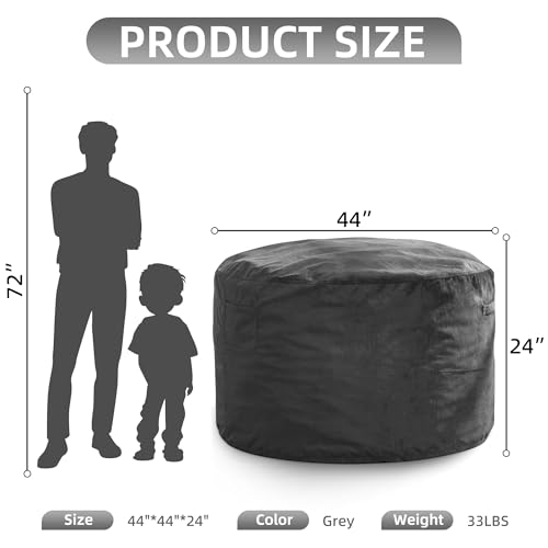 Hobestluk Extra Large Grey Velvet Bean Bag Chair - Soft Memory Foam Lounge