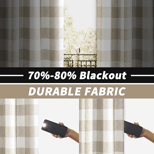 Buffalo Plaid Blackout Curtains 2 Panels W52 x L84 - Taupe Woven Pattern