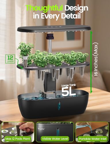 LETPOT Hydroponics Growing System with 12 Pods, App & WiFi Control, 24W LED, Black