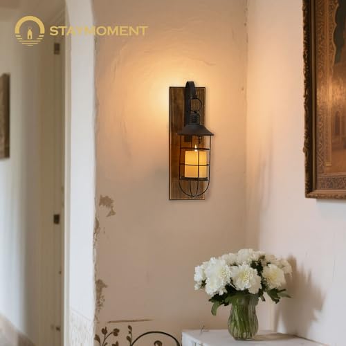 Farmhouse Wall Candle Sconce Set with Black Lanterns - Decorative Wall Mounts for Candles