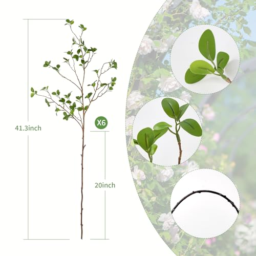 Artificial Olive Branches 6 Pack - 41.3 Inch Greenery Stems for Vases Indoor & Outdoor Decor