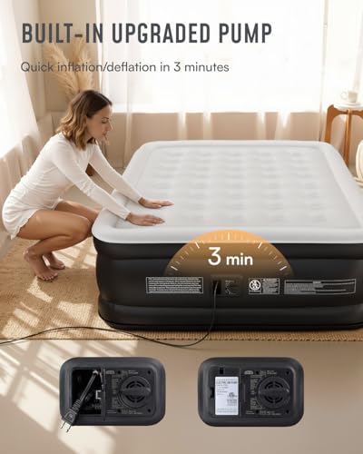 Queen Air Mattress with Built-In Pump - Standard Height 18" Black