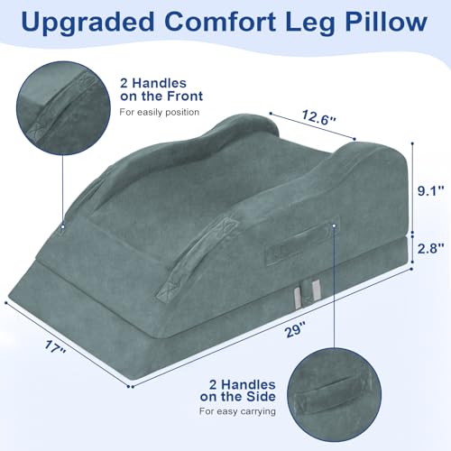 Grey Double Leg Elevation Pillow for Post-Surgery Recovery, Adjustable Height
