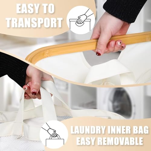 Bathola Beige 145L Large Laundry Hamper with Lid & 3 Removable Bins