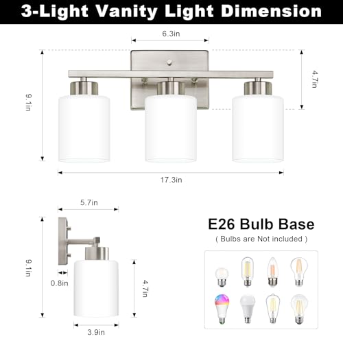 FonmYim Brushed Nickel Bathroom Vanity Light Fixture 17.3-Inch Over Mirror